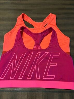 Nike Pink and Neon Orange Racerback Sports Bras - Duo